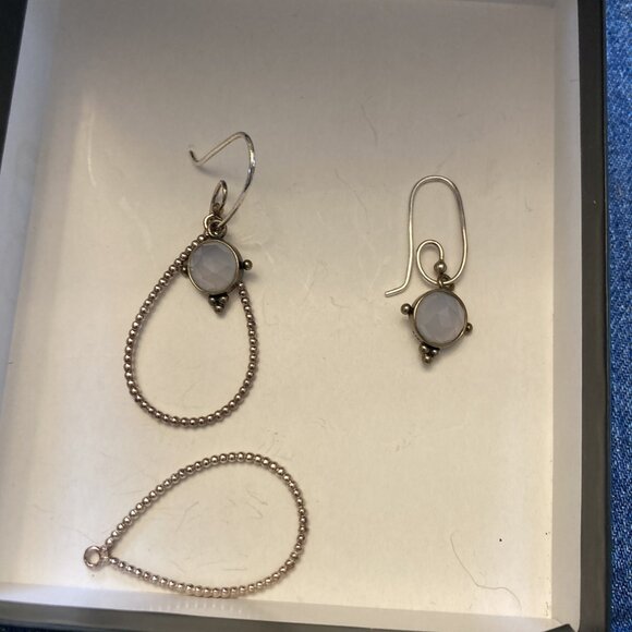 160 Sterling Silver and Moonstone Hoop Earrings, Colonial Jewelers - Picture 3 of 14